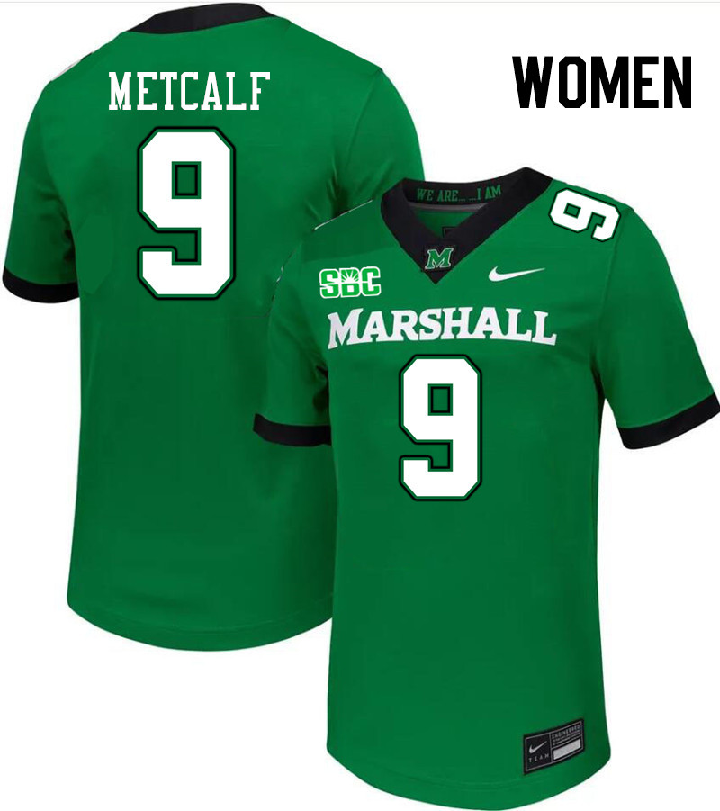 Women #9 Elijah Metcalf Marshall Thundering Herd SBC Conference College Football Jerseys Stitched-Gr